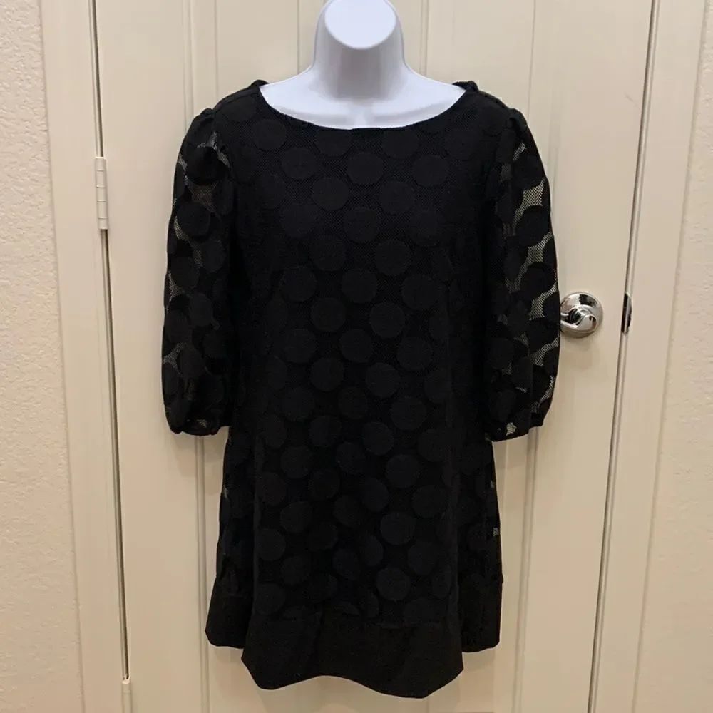 Style & Co Size Small Black Polka Dot Netting Fabric And Sheer 3/4 Sleeve Dress